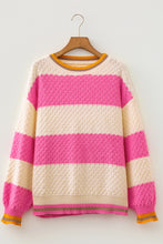 Load image into Gallery viewer, Pink Stripe Striped Colorblock Texture Drop Shoulder Sweater