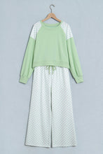 Load image into Gallery viewer, Khaki Polka Dot Patchwork Colorblock Long Sleeve Casual Two Piece Pants Set