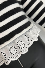 Load image into Gallery viewer, Black Striped High Neck Contrast Ruffle Detail Casual Sweater
