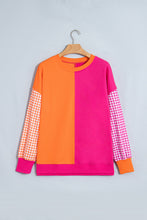 Load image into Gallery viewer, Rose Red Colorblock Gingham Sleeve Crewneck Sweatshirt