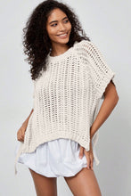 Load image into Gallery viewer, Pink Plus Size Open Knit Bow Tie Short Sleeve Sweater