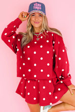 Load image into Gallery viewer, Red Polka Dot Raw Hem Relaxed Pullover Loose Skort Two Piece Set