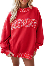 Load image into Gallery viewer, Fiery Red Polka Dot Letter Print Contrast Trim Mock Neck Sweatshirt