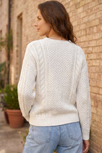 Load image into Gallery viewer, Beige Solid Color Cable Detail Knit Loose Round Neck Sweater