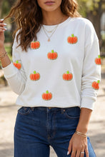 Load image into Gallery viewer, White Glitter Chenille Pumpkin Patch Graphic Long Sleeve Top
