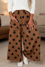 Load image into Gallery viewer, Brown Polka Dot Wide Leg Elastic Waist Casual Pants