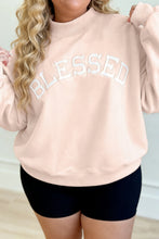 Load image into Gallery viewer, Light Pink BLESSED Embroidered Trim Patch Graphic Plus Size Mock Neck Sweatshirt