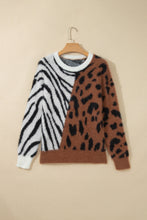 Load image into Gallery viewer, Coffee Western Leopard Zebra Print Long Sleeve Round Neck Sweater