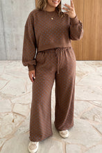 Load image into Gallery viewer, Brown Polka Dot Round Neck Long Sleeve Plus Size Set