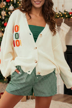 Load image into Gallery viewer, White Ho Ho Ho Slogan V Neck Button Front Embroidered Knit Cardigan
