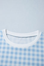 Load image into Gallery viewer, Light Blue Plaid Round Neck Long Sleeve Sweatshirt