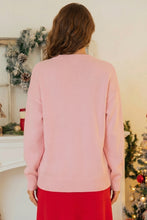 Load image into Gallery viewer, Gossamer Pink Drop Shoulder Round Neck Towel Embroidery Slogan Pullover Sweater