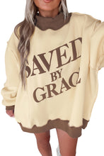 Load image into Gallery viewer, Beige Saved By Grace Print Color Block Mock Neck Oversized Sweatshirt