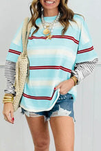 Load image into Gallery viewer, Sky Blue Stripe Casual Striped Patchwork Long Sleeve Loose Pullover Top