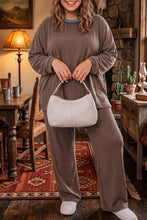 Load image into Gallery viewer, Dark Brown Long Sleeve Round Neck Patchwork Colorblock Plus Size Set