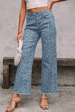 Load image into Gallery viewer, Brown Leopard Frayed Edge Wide Leg High Waist Jeans