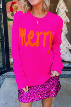Load image into Gallery viewer, Bright Green Merry Print Ribbed Trim Round Neck Loose Fit Sweater