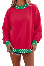 Load image into Gallery viewer, Red Colorblock Polka Dot Contrast Trim Oversized Sweatshirt