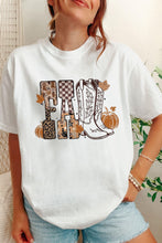 Load image into Gallery viewer, White FALL Letter Print Western Thanksgiving Graphic T-Shirt