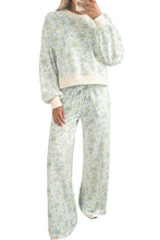 Load image into Gallery viewer, Sky Blue Floral Print Long Sleeve Top Drawstring Wide Leg Pants Set