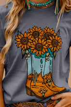 Load image into Gallery viewer, Gray Sunflower Cowgirl Boots Print Western Fashion T Shirt