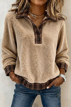 Load image into Gallery viewer, Light French Beige Plaid Collar Button Front Fleece Pullover Sweatshirt