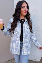 Load image into Gallery viewer, Gray Abstract Print Fuzzy Collar Long Sleeve Patch Pocket Tunic Jacket