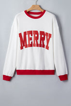 Load image into Gallery viewer, Beige Color Block Trim Merry Slogan Pullover Sweatshirt