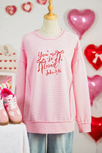 Load image into Gallery viewer, Pink you are so loved Valentines Day Bow Embroidered Graphic Pullover Top