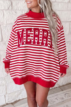 Load image into Gallery viewer, Red Stripe Christmas Slogan Embroidery Patched Mock Neck Oversized Sweatshirt