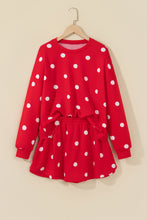 Load image into Gallery viewer, Red Polka Dot Raw Hem Relaxed Pullover Loose Skort Two Piece Set