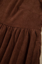 Load image into Gallery viewer, Coffee Winter Corduroy V Neck Long Sleeve Plus Size Mini Dress