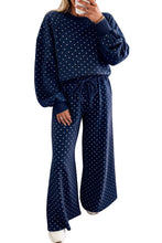 Load image into Gallery viewer, Red Polka Dot Drawstring Wide Leg Long Sleeve Top Pant Set