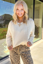 Load image into Gallery viewer, Beige Solid Color Cable Detail Knit Loose Round Neck Sweater