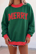 Load image into Gallery viewer, Dark Green Merry Christmas Slogan Polka Dot Contrast Trim Tunic Sweatshirt