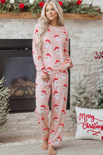 Load image into Gallery viewer, Pink Abstract Santa Pattern Long Sleeve Two Piece Shift Lounge Set