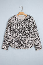 Load image into Gallery viewer, Khaki Leopard Print Patch Pockets Binding Tape Long Sleeve Regular Fit Jacket