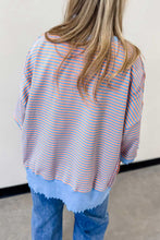 Load image into Gallery viewer, Sky Blue Stripe Colorblock Scalloped Trim Loose 3/4 Sleeve Top