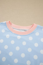 Load image into Gallery viewer, Pink Polka Dot Contrast Trim Long Sleeve Top Drawstring Shift Pants Set
