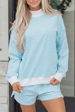 Load image into Gallery viewer, Red Stripe Oversize Mock Neck Sweatshirt and Shorts Set