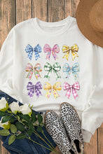 Load image into Gallery viewer, White Easter Eggs Plaid Bow Graphic Drop Shoulder Sweatshirt