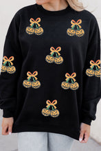 Load image into Gallery viewer, Black Halloween Sequin Pumpkin Graphic Relaxed Pullover Sweatshirt