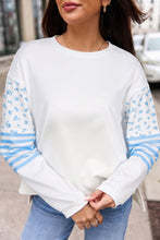 Load image into Gallery viewer, Beige Floral Striped Long Sleeve Contrasted Pullover Top