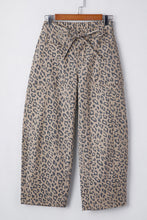 Load image into Gallery viewer, Khaki Leopard Printed Drawstring Elastic Waistband Pocketed Barrel Jeans