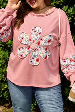 Load image into Gallery viewer, Peach Blossom Plus Size Floral Applique Drop Shoulder Sweatshirt