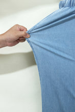 Load image into Gallery viewer, Dusk Blue Ruffled Hem Wide Leg Chambray Pants