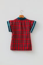 Load image into Gallery viewer, Red Plaid V Neck Short Sleeve Shift Blouse