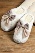 Load image into Gallery viewer, White Contrast Bowknot Applique Plush Winter Slippers (Colors May Differ by Batch)