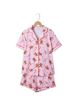 Load image into Gallery viewer, Pink Short Sleeve Placket Shell Button Elastic Waist Lounge Set