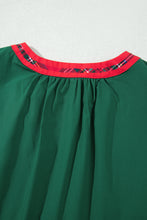 Load image into Gallery viewer, Evergreen Plaid Trim V Neck Short Sleeve Shift Blouse